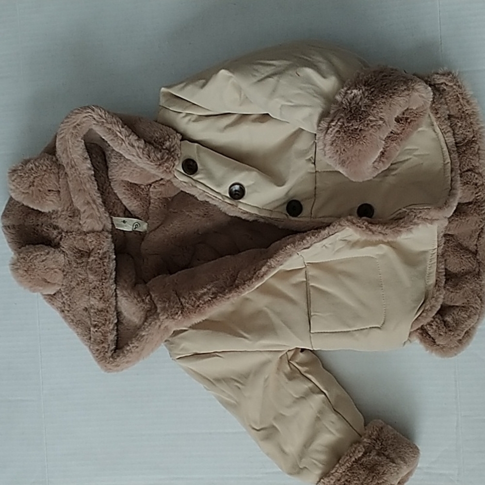 B Boys 9mo Faux Fur Lined Jacket with Bear Hood. 9M